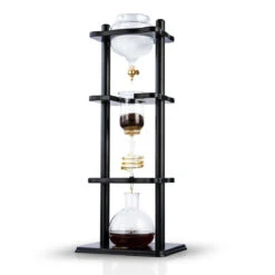 Yama 6-8 Cup Cold Drip Maker Straight Black Wood Frame (32oz) -Delicious Coffee black 6 cup 3 quarter hero