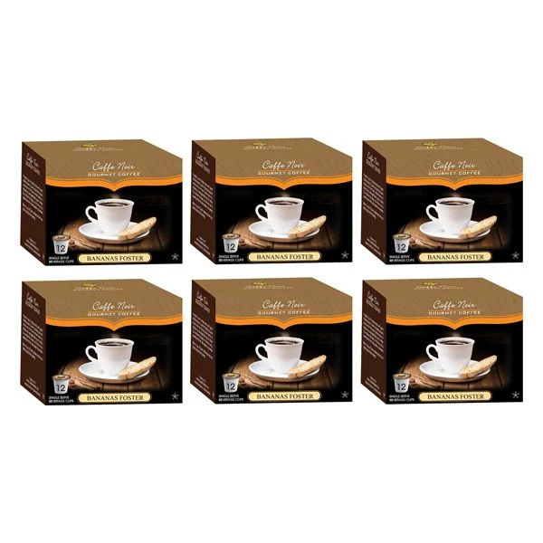 Caffe Noir Gourmet Coffee Bananas Foster, Single Serve Beverage Cups, 6 Box 12 Count Each