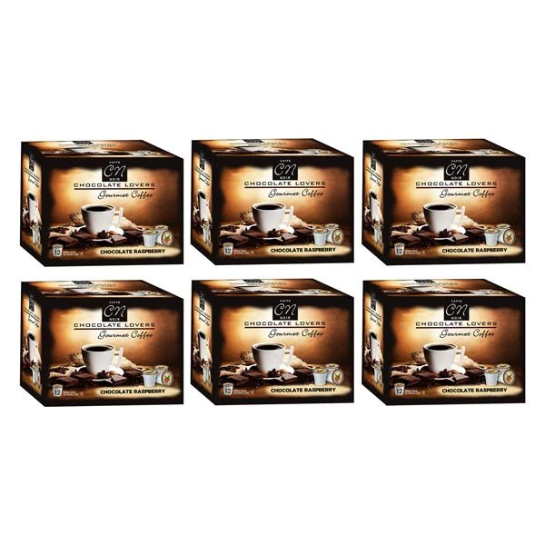 Caffe Noir Gourmet Coffee Chocolate Raspberry, Single Serve Beverage Cups, 6 Box 12 Count Each
