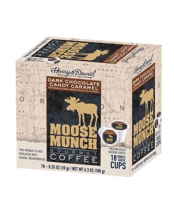 Moose Munch Single Serve Coffee By Harry & David, Dark Chocolate Candy Caramel, 2/18 Count 4 Moose Munch Single Serve Coffee By Harry & David, Dark Chocolate Candy Caramel, 2/18 Count - Image 2