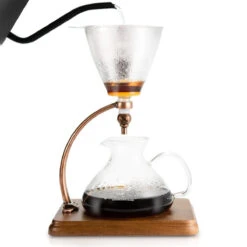 Yama Glass Silverton Brewer W/ Brown Base & Brass Accents -Delicious Coffee silveton br coffee pour